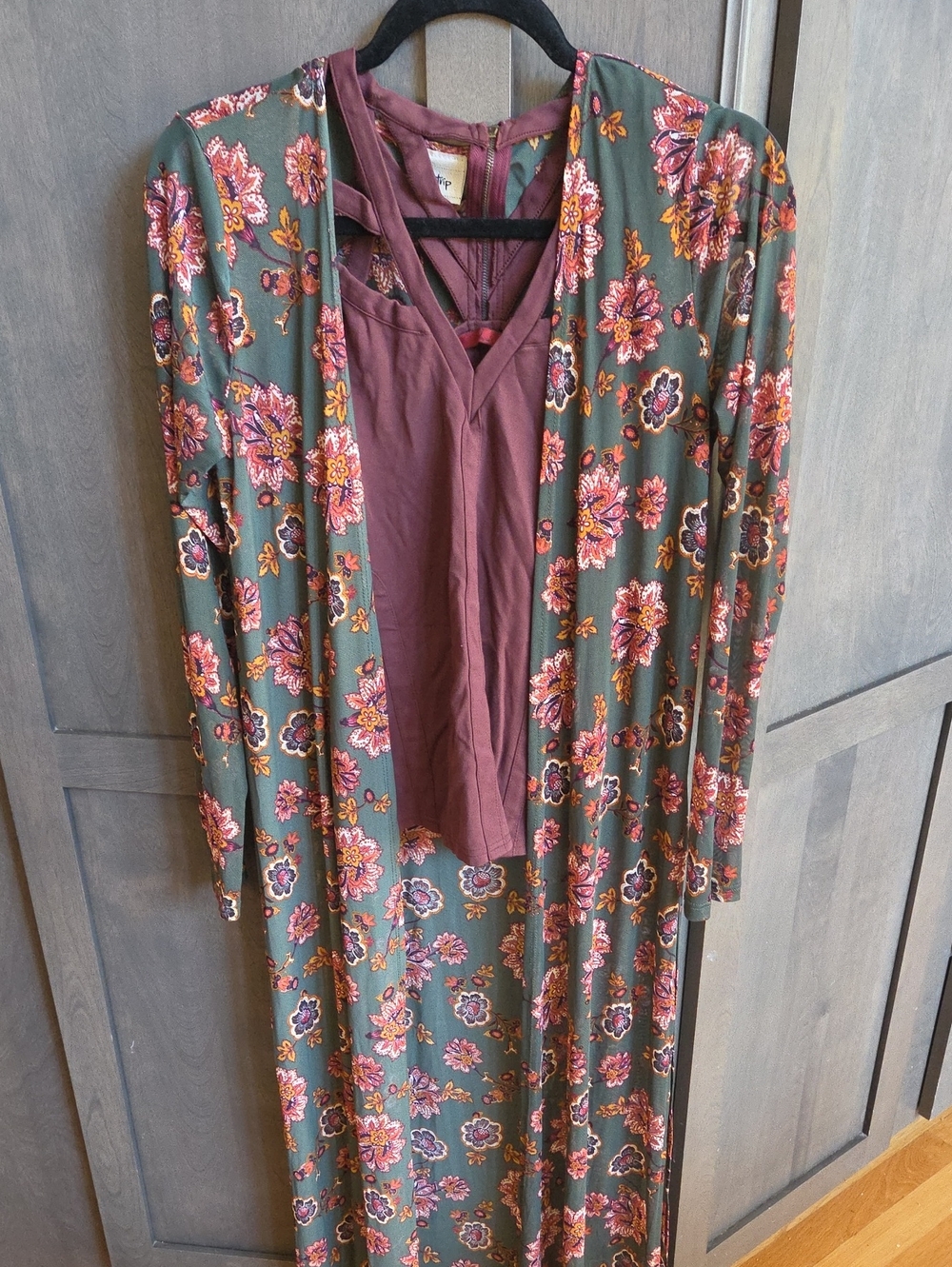 Daytrip Olive Floral Long Sleeve Maxi with Mauve Inner Slip